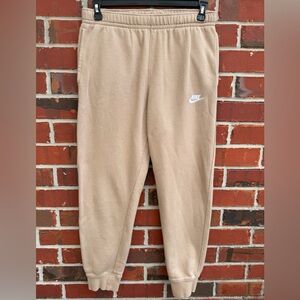 Nike Men's Club Fleece Parachute Beige Large Joggers w/ Pockets White Swoosh F1